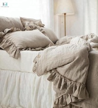 Ruffled Throw Linen Bedspread, Technics : Handmade