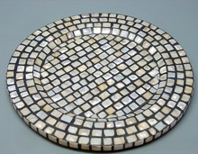 Wood With Mosaic Work Designer Charger Plate, Size : 12' (Inches)