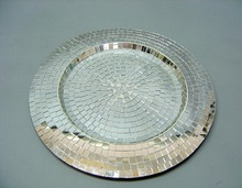 Iron With Mosaic Work Mirror Charger Plate, Size : 12' (Inches)