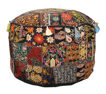 Vintage Fabric Ottoman And Pouf