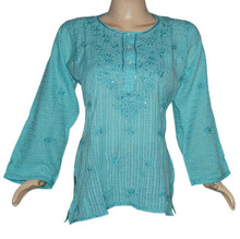 Women Chikan Kurtis and Tops, Technics : Embroidered