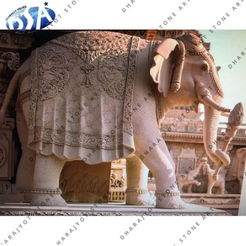 100% Natural Material (marble Pink Sandstone Elephant Statue, For Garden, Hotel, Home, Complex Decoration