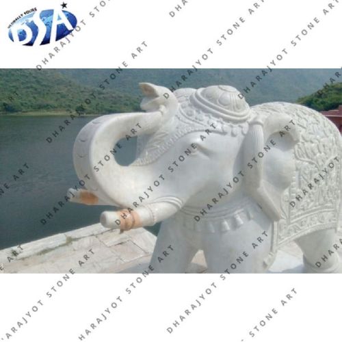 White Marble New Flower Elephant Statue, For Garden, Hotel, Home, Complex Decoration