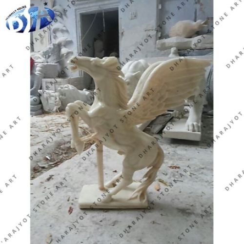 Yellow Marble Flying Horse Statue, For Garden, Hotel, Home, Complex Decoration