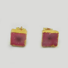 Pink Druzy Square Gemstone Earring, Gender : Children's, Unisex, Women's