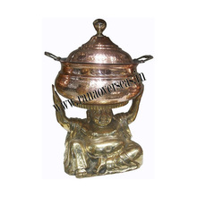 Brass Buddha Holding Cheffing Dish., Feature : Luxury