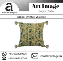 Hand Block Printed Cotton EmbroideredCushion Cover, For Car, Chair, Decorative, Seat, Room, Size : 50 Cms X 50 Cms