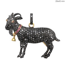 Gemstone Ruby Pave Diamond Goat Pendant, Size : 30 X 39 MM