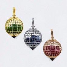 Oval Gold Diamond Gemstone Cage Pendant, Size : 42x25 MM