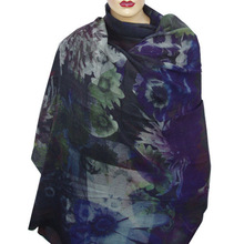 Digital Printed Wool Silk Neck Wrap Scarf, Stoles