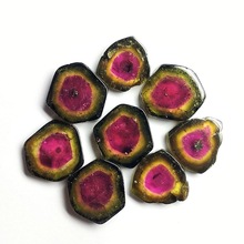 Tourmaline Slices Stone Gemstone, Color : Pink Centre With Green Edges