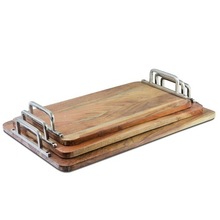 Wooden Tray With Metal Handle