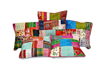 Square Silk Sari Kantha Decorative Throw Pillow, For Home/hotel, Technics : Handmade