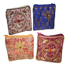 Satin DRAWSTRING EMBROIDERY COIN PURSE, Gender : Women