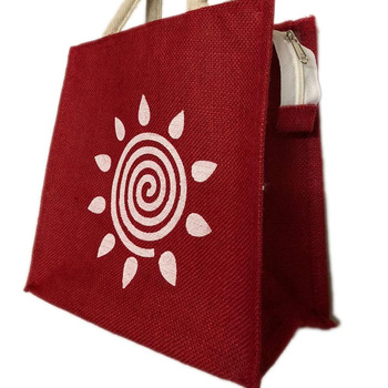 LADIES SHOPPING JUTE BAG, Color : RED+NATURAL