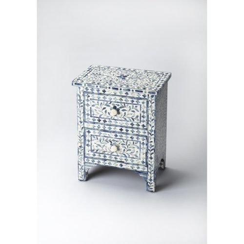 Bone Inlaid Side Table With Drawers, Color : Blue