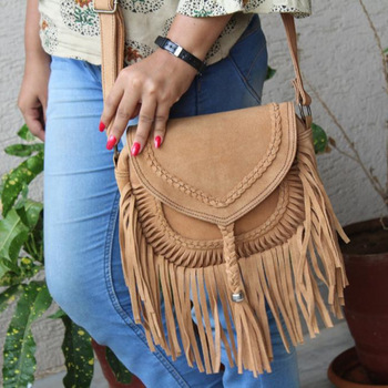 Suede Fringe Shoulder Sling Bag, Gender : Women