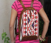 Jacquard and Leather Backpack, Style : Vintage