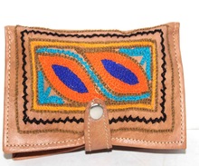 Aryan Exports Leather Purse With Molticolour Embroidery, Size : L=6.5 H=4 (inch)