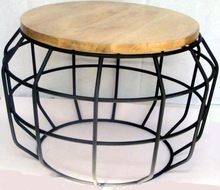 Round Shape Metal Table With Wooden Top