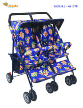 Mild Steel Baby Twins Pram Stroller, Color : Blue