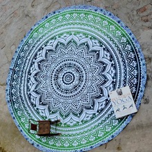 Green Ombre Mandala Tapestry, For Beach Throw, Yoga Mat, Table Cover, Size : 180 Cm / 72' Inches Diameter