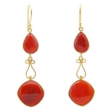 Gemstone Red Onyx Gold Polished Elegant Hook Earring