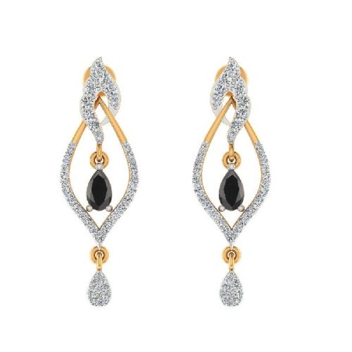 Gold Diamond Black Onyx Gemstone Earrings