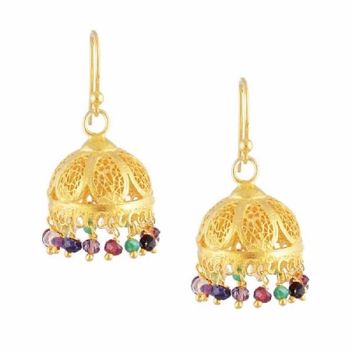 Gold Plated Silver Ethnic Glass Beads Hook Earrings