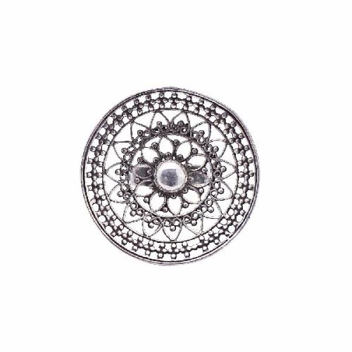 Oxidised Antique Tribal Floral Round Shape Ring