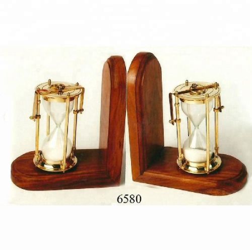 Wooden Brass Nautical Timer Bookend, Size : 8' X 7'