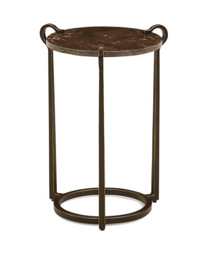 Black Designer Metal Side Table With Brown High Quality Polish Marble Top