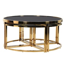 Stainless Steel Top Black Mirror Coffee Table Modern Gold Plated