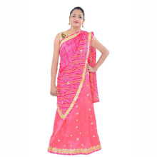 Cotton Bhandhej Gottapati Lehenga, Color : Pink