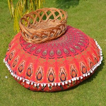 Red Peacock Round Mandala Tapestry Floor, Feature : Washable Cushion Cover