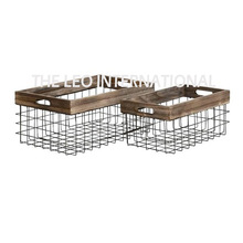 Metal Wire Square Wooden Border Basket, For Food, Feature : Eco-Friendly