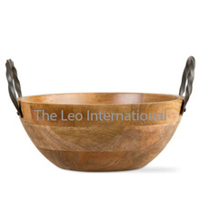 Metal Wooden Serving Bowl