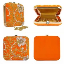 Leather Bridal Clutches, Color : Orange