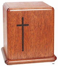 ENGRAVED CROSS CREMATION WOOD URN