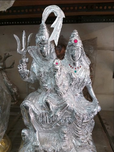 Polished Shiva Parvati Silver Statue, For Home, Office, Shop, Size : 10feet, 2feet, 4feet, 6feet