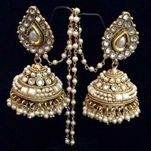 Artificial Gold Kundan Polki Bridal Earrings, Occasion : Anniversary, Engagement, Gift, Party, Wedding