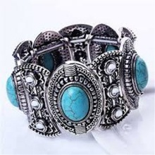 Tibetan Silver Natural Stone Bead Bracelets, Gender : Women's