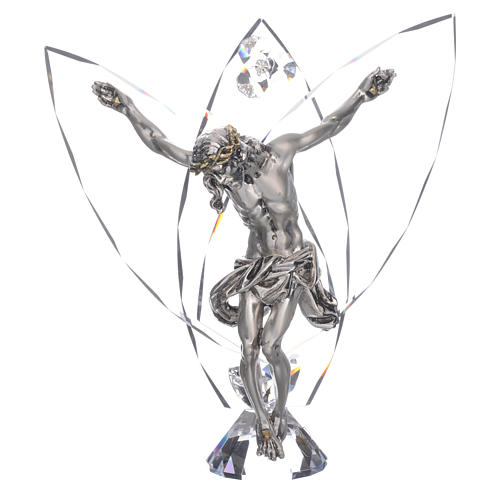 Custom Shape Metal White Crystals Crucifix Statue, For Decoration