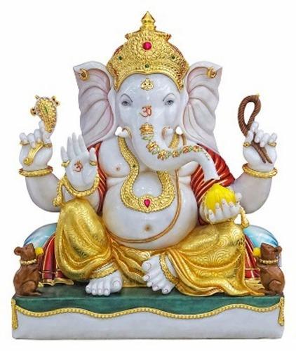 Marble Ganesh Statue, For Home, Office, Shop, Temple, Packaging Type : Carton Box, Thermocol Box