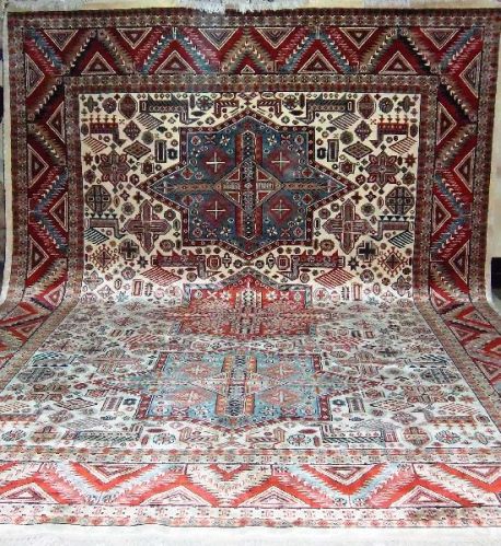 Hand Knotted Art Silk Carpets, Color : Red/ Black