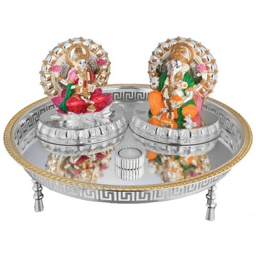 Rectangle Ganesha And Laxmi Decorative Marble Statue, For Home, Technique : Carved