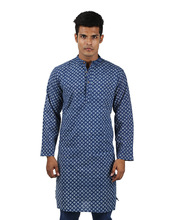 Geometric Long Buttoned Mens Kurta, Color : Indigo