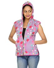 Polka Dot Hooded Jogging Women Jacket, Technics : Machine Quilted