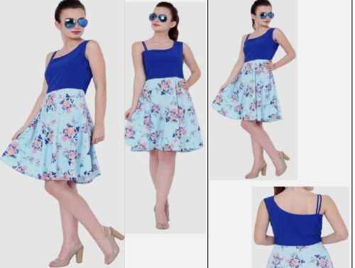 Poly Crepe Sky Blue Printed Dress, Feature : Anti-Wrinkle, Easily Washable, Comfortable