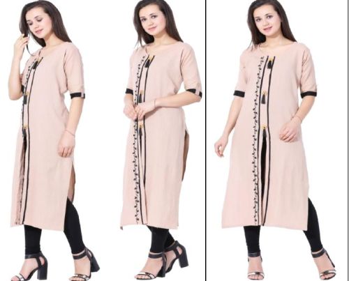 Rayon Beige Embrderied Kurtis, Occasion : Casual Wear